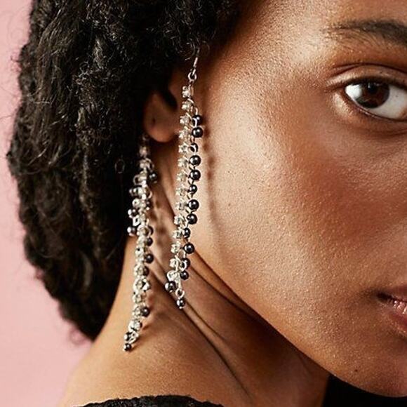 Free People Judy Pearl Ear Chain Cuff Gold Earring Dangle Rhinestone Ear Party - Picture 3 of 11